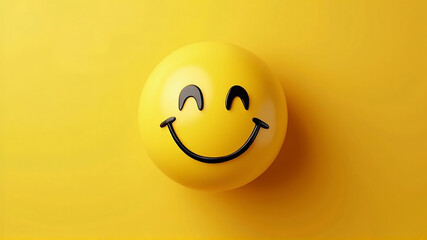 Fototapeta premium A yellow smiley face on a yellow background. world Smile day concept