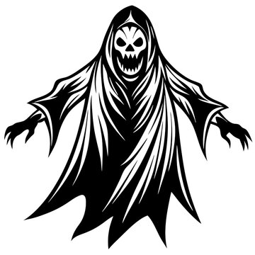 recommend clip art: Spectral Wraith of the Night: A menacing skeletal figure draped in a flowing black robe, its haunting grin promising terror. Perfect for Halloween or dark fantasy themes. 
