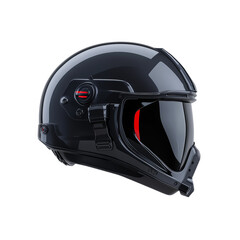 Fototapeta premium Black modern motorcycle helmet with visor and safety features