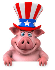 Fun 3D cartoon pig with an uncle sam hat