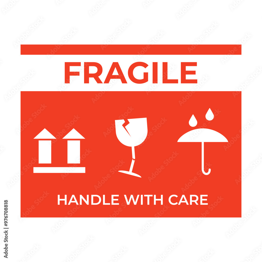 Aufkleber fragile handle with care with pictogram brokenglass and arrowhead this side up background can be use