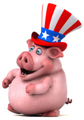 Fun 3D cartoon pig with an uncle sam hat
