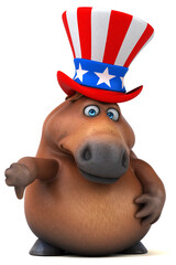 Naklejka premium Fun 3D cartoon horse with an uncle sam hat