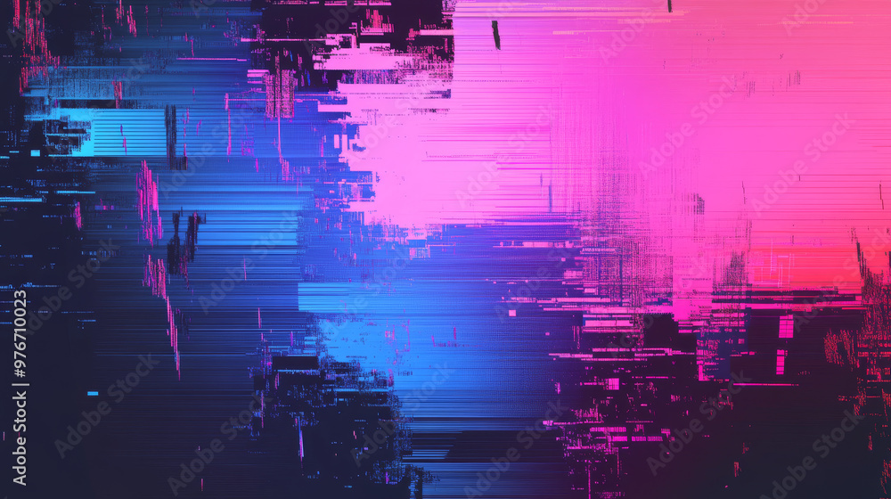 Poster unique design featuring abstract digital pixel noise and glitch error screen. video damage overlay b