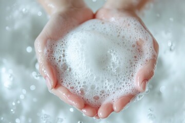 Girl's hands full of foam washing. Hand washing awareness week.