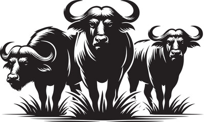 Group of Wild Buffalo Silhouette vector illustration isolated on a white background