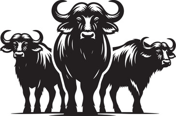 Group of Wild Buffalo Silhouette vector illustration isolated on a white background