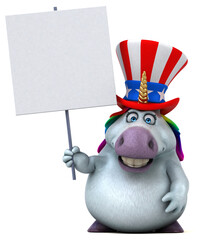 Fun 3D cartoon zebra with an uncle sam hat