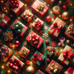 Paquets cadeaux de Noël rouges et dorés