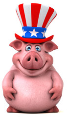 Obraz premium Fun 3D cartoon pig with an uncle sam hat