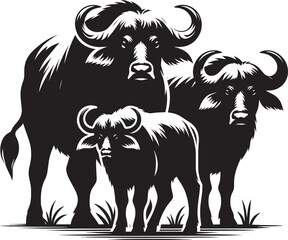 Group of Wild Buffalo Silhouette vector illustration isolated on a white background