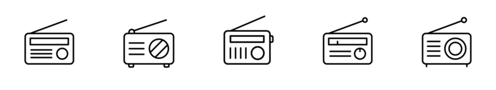 Radio tuner icon set. Radio broadcast outline vector symbol. Vector