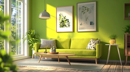 mock up poster frame in modern interior background, living room, The luxury lounge and living room interior design and white wall pattern background idea.