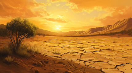 An image depicting the effects of climate change on desert ecosystems with increased aridity and vegetation loss.