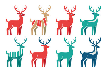 Colorful Geometric reindeer vector modern Minimalist Wildlife Design Set