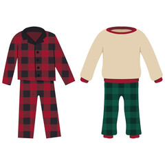 Flannel pajamas vector cartoon set isolated on a white background.