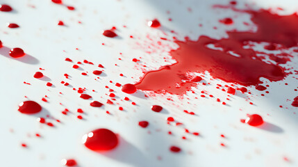 Dramatic Contrast: Small Red Stain Drops on Pristine White Floor Creating Intriguing Patterns of Suspense and Curiosity