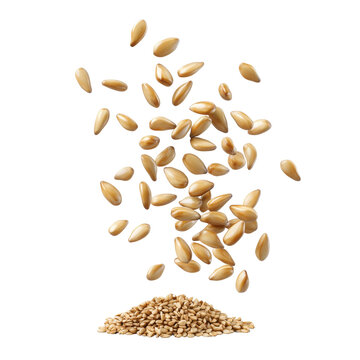 Falling sesame seeds with a pile on a black background