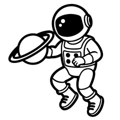 Playful Astronaut and Planet Line Art for Digital Use