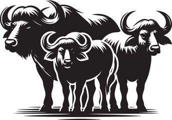 Group of Wild Buffalo Silhouette vector illustration isolated on a white background