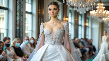Naklejka premium Couture Fashion Show: White Dress Highlight 