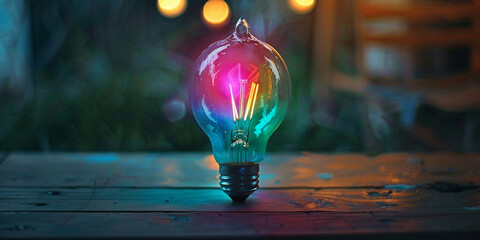 Creative colorful lightbulb splash paint innovation art idea sign 3d illustration on dark background,
