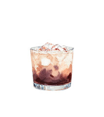 Watercolor White Russian illustration. Alcohol long drink clipart. Glass of cocktail. Club shake beverage hand drawn illustration. Stock print.