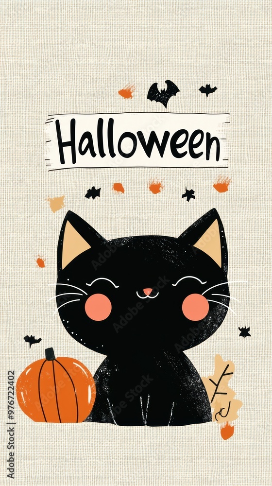 Poster A black cat sitting next to a pumpkin