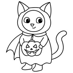 Naklejka premium Cute Halloween Cat with Pumpkin Vector for Creative Projects