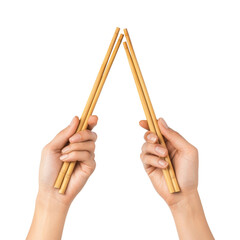 Hands holding bamboo sticks in a triangular shape, creative concept