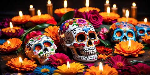 Fototapeta premium Colorful Celebration: Day of the Dead Display