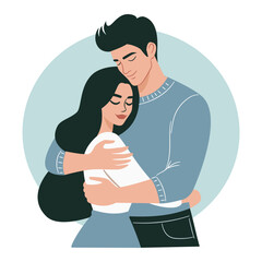 Flat vector illustrations. Man and woman embracing and loving each other. Vector illustration