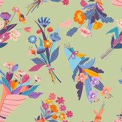 Floral Bouquets Seamless Pattern Vector