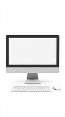 Fototapeta premium Modern desktop computer setup with a blank screen, keyboard, and mouse for business or personal use.