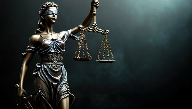 Themis statue on a dark background