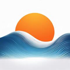 Minimalistic illustration of sun and wave in vector style