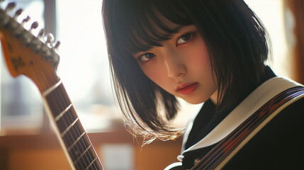 「ギターを抱えるクールな女性」
"Cool Woman with a Guitar"