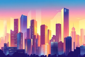 Fototapeta premium Futuristic view of a city with high-rise buildings and modern towers, representing urban progress and advanced architectural development.