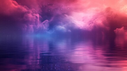 Fototapeta premium Dreamy pink and purple cloudscape reflected in calm ocean water at twilight