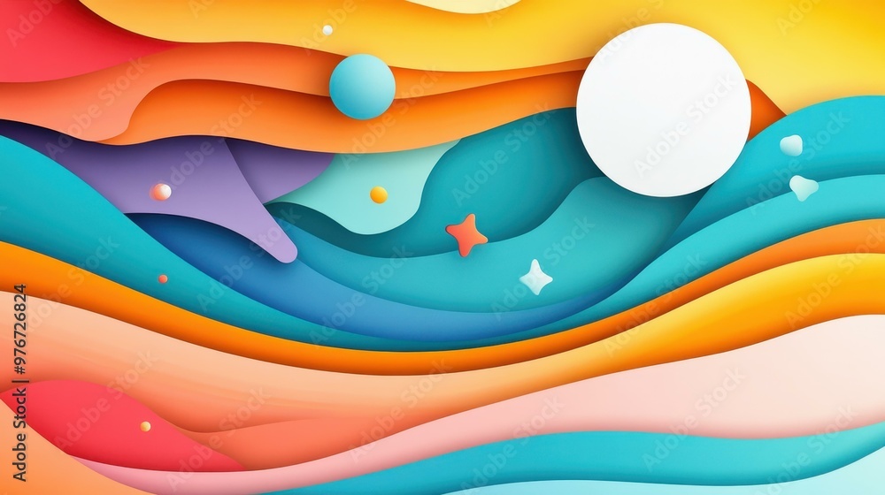 Aufkleber vibrant abstract waves in a papercut style create a colorful and modern background for artistic desi