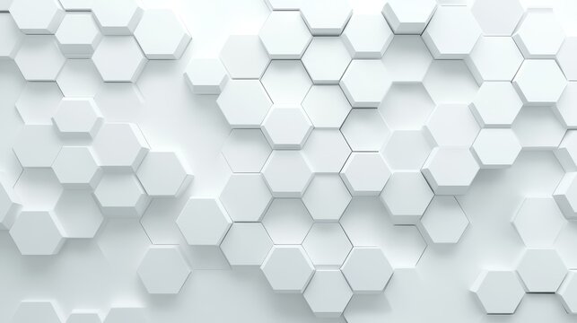 Modern abstract design showcasing glowing hexagonal shapes on a sleek white background for a techinspired aesthetic.