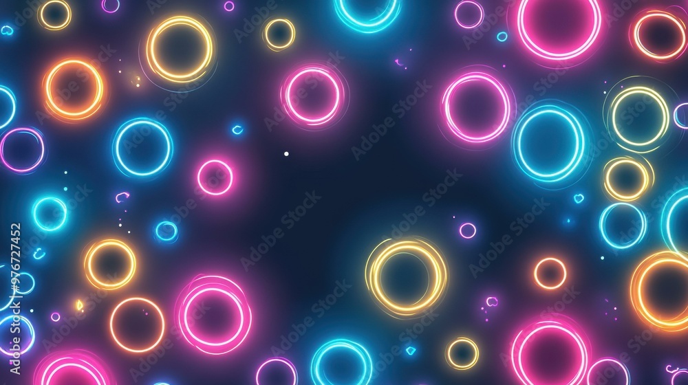 Canvas Prints explore vibrant circles with neon lights in this modern abstract background, perfect for a fresh wal