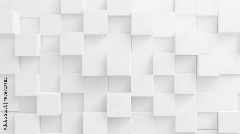 Poster a modern backdrop featuring random shifted white cube boxes, ideal for banners with ample copy space