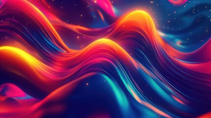 Vivid abstract digital waves in vibrant colors with swirling patterns and lights