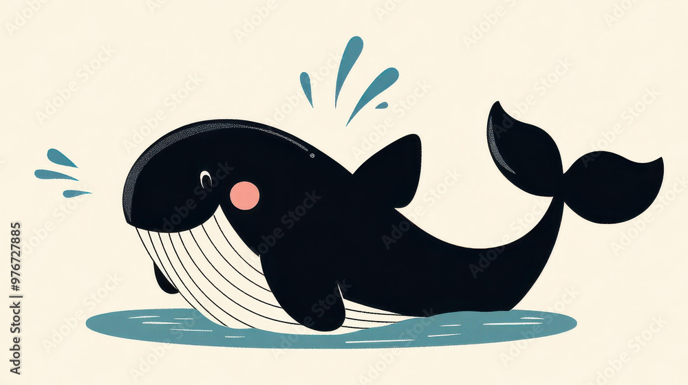 Aufkleber a minimalist whale design, featuring a spout of water in a clean vector style with plain basic color
