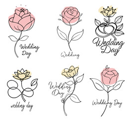 Fototapeta premium set of single flowers, one line, simple linear style