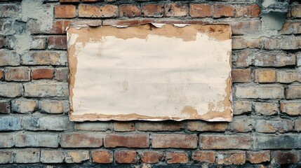 A paper sign fluttering slightly against a brick wall, capturing the texture of the brick and the subtle movement of the paper.