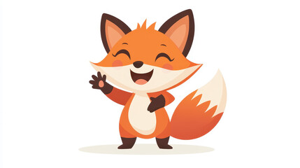 Obraz premium A cheerful cartoon fox waves its paw, showcasing a lively illustration with vibrant textures and a playful design.