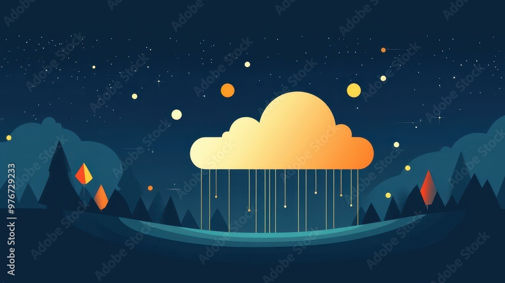 Poster a whimsical cloud adorned with colorful lights and sleek lines, perfect for adding charm to your mod