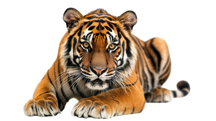 Obraz premium Tiger crouching, ready to pounce, isolate isolated on transparent background, PNG file,